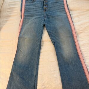 Veronica Beard Blue Denim Flare Jeans with Pink Side Stripe